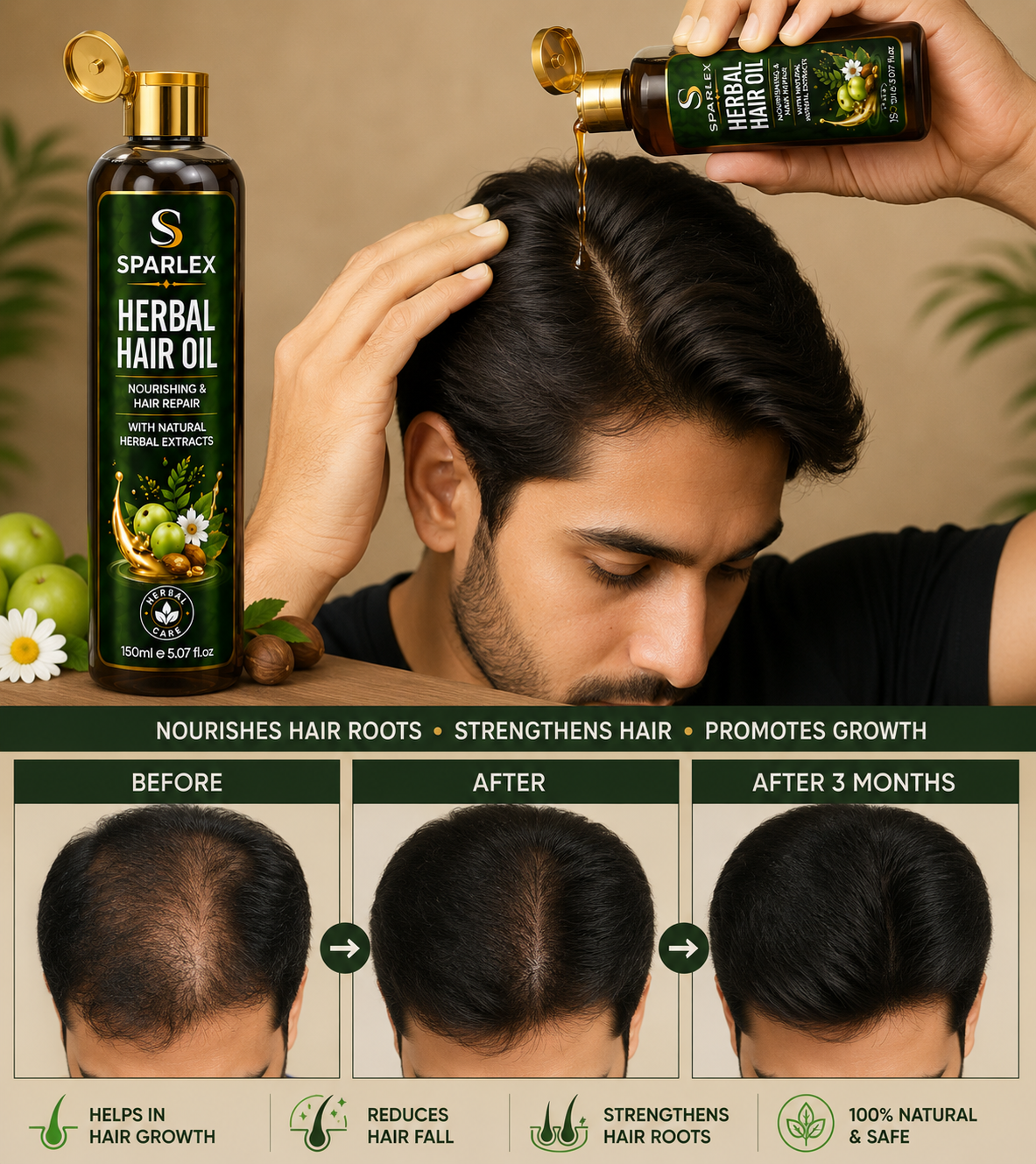 SPARLEX Herbal Hair Treatment Set | Shampoo + Hair Oil + Hair Serum